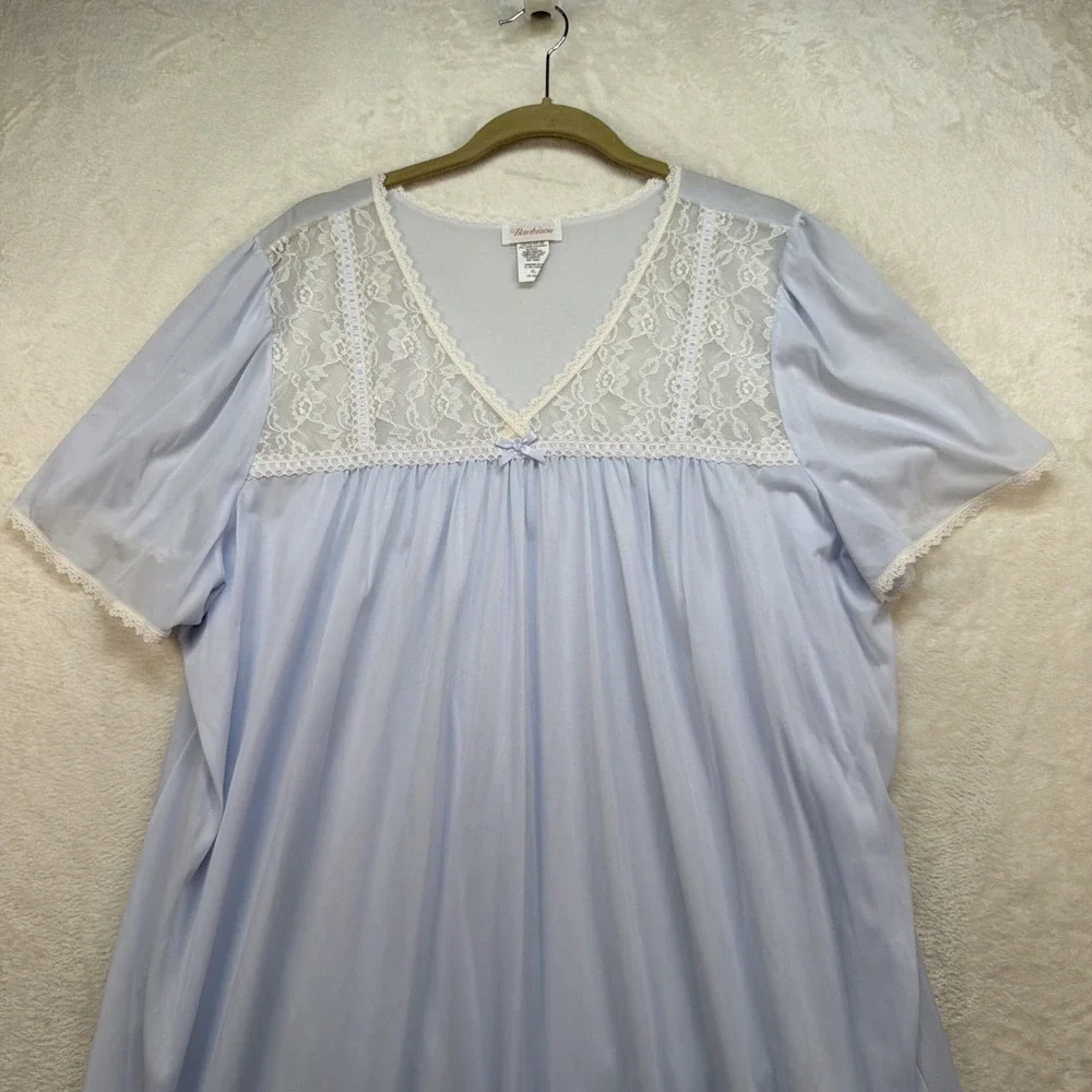 Barbizon Nightgown Womens XL Light Blue Lace Yoke Sleep Gown Full Length